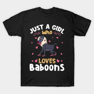 Just a Girl who Loves Baboons Monkey T-Shirt